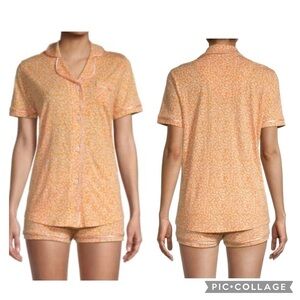 COSABELLA Women’s Orange Floral Print Long Sleeve Sleep Top Shirt Peru Size L